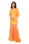 Buy_Monisha Jaising_Orange Habutai Silk Embroidered Floral Pattern Sharara And Kurta Set  _at_Aza_Fashions