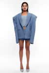 Buy_Deme by Gabriella_Blue Denim Blazer Lapel Collar And Corset Straight & Short Skirt Set _at_Aza_Fashions