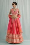 Buy_Surbhi Gupta_Pink Cotton Satin, Georgette, Organza Kara Sphere And Polka Dot Print Lehenga Set _at_Aza_Fashions