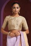 Buy_Weaver Story_Gold Chanderi Tissue Round Handwoven Striped Blouse_at_Aza_Fashions