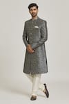 Buy_Samyukta Singhania_Grey Sherwani Art Silk Printed Floral Button Down Set _at_Aza_Fashions