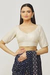 Nazaakat by Samara Singh_Off White Georgette Embroidered Sequin V Neck Work Blouse_Online_at_Aza_Fashions