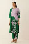 Buy_Shivani Bhargava_Green Giza Poplin Printed Floral Round Kurta And Pant Set _at_Aza_Fashions