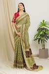 Surendri_Green Kotadoria Printed Floral Round Lace Border Saree With Blouse _Online_at_Aza_Fashions