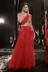 Buy_Masumi Mewawalla_Red Net Embellished Sequin Pre-draped Sharara Pant Saree And Blouse Set _at_Aza_Fashions