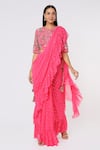 Buy_Payal Singhal_Pink Georgette Embroidered Mukaish Work Pre-stitched Frill Saree With Blouse _at_Aza_Fashions