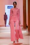 Buy_Pankaj & Nidhi_Pink Jacket Tulle Lined With Organza Helios Asymmetric And Pant Set  _at_Aza_Fashions