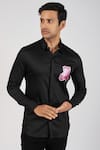 Buy_Sanjana reddy Designs_Black Stretchable Cotton Hand Embroidered Teddy Shirt  _at_Aza_Fashions