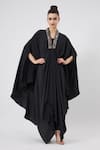 Buy_Aakaar_Black Silk Crepe Embellished Crystal V Neck Neckline Kaftan And Pant Set _at_Aza_Fashions