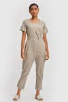 Buy_Reistor_Beige Poplin Plain Square Neck Jumpsuit With Overlap Neckline  _at_Aza_Fashions