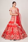 Buy_Tamaraa By Tahani_Red Net, Silk Taffeta Cutdana, Dela Embellished Kalidar Bridal Lehenga Set _at_Aza_Fashions