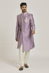 Buy_Samyukta Singhania_Purple Sherwani Art Silk Embroidered Paisley Layered Asymmetric Set _at_Aza_Fashions