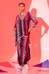 Buy_Esha L Amin_Multi Color Viscose Crepe Printed Geometric V Neck Coachella Short Kurta _at_Aza_Fashions