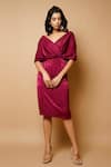 Buy_Ahi Clothing_Magenta Imported Velvet Plain Broad V Neck Wrap Dress _at_Aza_Fashions