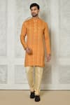 Buy_Samyukta Singhania_Orange Cotton Silk Printed Checkered Kurta _at_Aza_Fashions