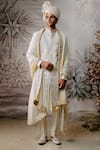 Buy_Philocaly_Ivory 100% Silk Embroidery Resham Chakor Forest Theme Sherwani Set _at_Aza_Fashions