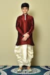 Buy_Arihant Rai Sinha_Maroon Dupion Art Silk Plain Straight Kurta Dhoti Pant Set _at_Aza_Fashions