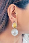 Shop_Prerto_Yellow Stone Oversize Pearl Drop Earrings _at_Aza_Fashions