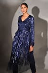 Buy_Jyoti Sachdev Iyer_Blue Top  Tulle Embroidered Sequins V Neck Draped And Trousers Set _at_Aza_Fashions