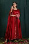 Buy_The Aarya_Red Silk, Maheshwari Zari, Embroidery Placement Floral Anarkali And Palazzo Set _at_Aza_Fashions