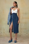Buy_Style Junkiie_Blue Denim Plain High Waisted Skirt _at_Aza_Fashions
