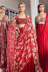 Buy_DiyaRajvvir_Red Cotton Silk Printed Floral Square Neck Pre-draped Sharara Saree Set _at_Aza_Fashions