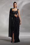 Buy_Divya Aggarwal_Black Corset Satin And Tulle Hertha Pre-draped Saree With Blouse _at_Aza_Fashions