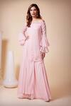 Buy_Saaj By Ankita_Pink Georgette Embroidery, Cut Work Off-shoulder Off Kurta And Sharara Set _at_Aza_Fashions