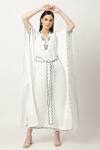 Buy_Musal_Ivory Cotton Linen Embroidery Leaf V Neck Kathy Neckline Kaftan _at_Aza_Fashions