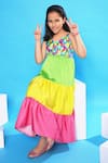 Buy_Littlecheer_Multi Color Viscose, Satin, Poplin Feathers Print Tiered Dress _at_Aza_Fashions