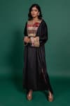 Buy_Varun Bahl_Black Armani Satin And Modal Muslin Hand Embroidered Patchwork Kaftan  _at_Aza_Fashions