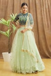 Buy_Khwaab by Sanjana Lakhani_Green Blouse Silk Embroidered Sequin Pleated Flora Lehenga Set_at_Aza_Fashions