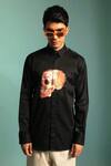 Buy_Sahil Aneja_Black Cotton Screen Print Glitch Skull Shirt_at_Aza_Fashions