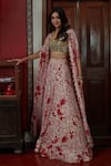 Shop_Arpita Mehta_Red Georgette Embroidered Floral Sweetheart Neck Pattern Cape And Sharara Set _at_Aza_Fashions