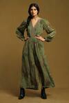 Buy_Ritu Kumar_Green Rayon Crepe Paisley V Neck Jumpsuit _at_Aza_Fashions