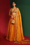 Buy_Mahima Mahajan_Yellow Organza Embroidery Thread Sweetheart Neck Ziva Floral Lehenga Set _at_Aza_Fashions