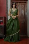 Buy_Arpita Mehta_Green Georgette Mirrors V-neck One Shoulder Drape And Sharara Set_at_Aza_Fashions
