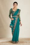 Buy_Astha Narang_Green Saree And Blouse Net Embroidered Nakshi Scallop Border With  _at_Aza_Fashions