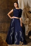 Buy_Eclat by Prerika Jalan_Blue Mysore Silk Embroidered Sequins Round Skirt With Draped Crop Top _at_Aza_Fashions