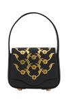 Buy_Aranyani_Black Glided Champa Flower Gold Pattern Trails Bag_at_Aza_Fashions