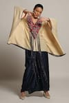 Buy_Sejal Kamdar_Beige German Satin Flower Vine Yoke Embellished Kaftan With Skirt_at_Aza_Fashions