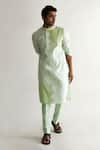 Buy_Kaha_Green Linen Tringle Cutout Elayneg Detail Kurta  _at_Aza_Fashions