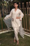 Buy_Soniya G_Ivory Handmade Cotton Embroidery Sequins Round Striped Pattern Kurta Pant Set _at_Aza_Fashions