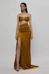 Buy_Deme By Gabriella_Yellow Satin Notched Crop Top And Skirt Set_at_Aza_Fashions