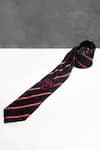 Buy_S&N by Shantnu Nikhil_Blue Embroidered Silk Striped And Crest Pattern Tie _at_Aza_Fashions