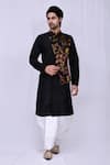 Buy_Arihant Rai Sinha_Black Art Silk Floral Pattern Overlapped Kurta And Dhoti Pant Set_at_Aza_Fashions