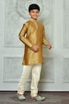 Buy_Petite Pomme_Brown Silk, Cotton Solid Kurta And Contrast Churidar Set _at_Aza_Fashions
