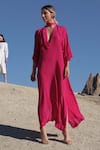 Buy_Twinkle Hanspal_Fuchsia Crepe High Neck Gazelle Kaftan_at_Aza_Fashions