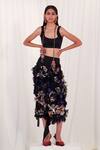 Buy_AK-OK_Black Silk Embroidery 3d Floral Skirt _at_Aza_Fashions