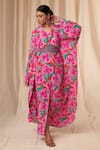 Buy_Masaba_Green Natural Crepe Printed Bloomerang V Neck Kaftan Dress With Belt _at_Aza_Fashions